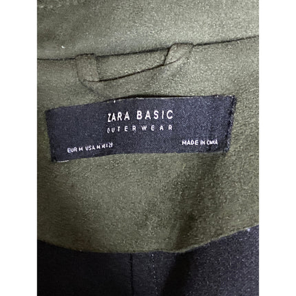 Zara Women's Green Faux Suede Belted Full Zip Crop Moto Biker Coat Jacket Size M