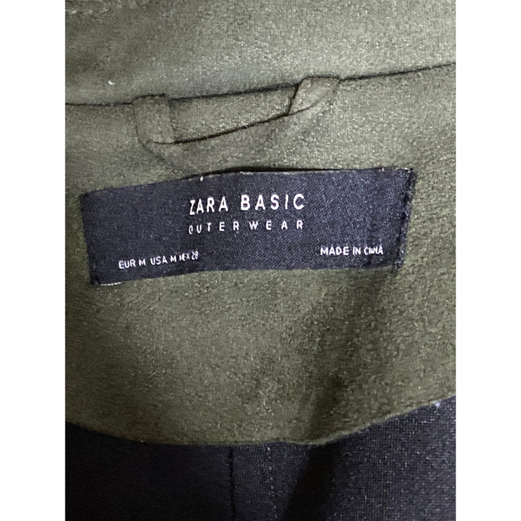 Zara Women's Green Faux Suede Belted Full Zip Crop Moto Biker Coat Jacket Size M
