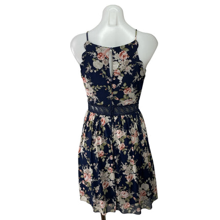 By & By Blue Floral High Neck Sleeveless Lace Fit & Flare Mini Dress Size 5