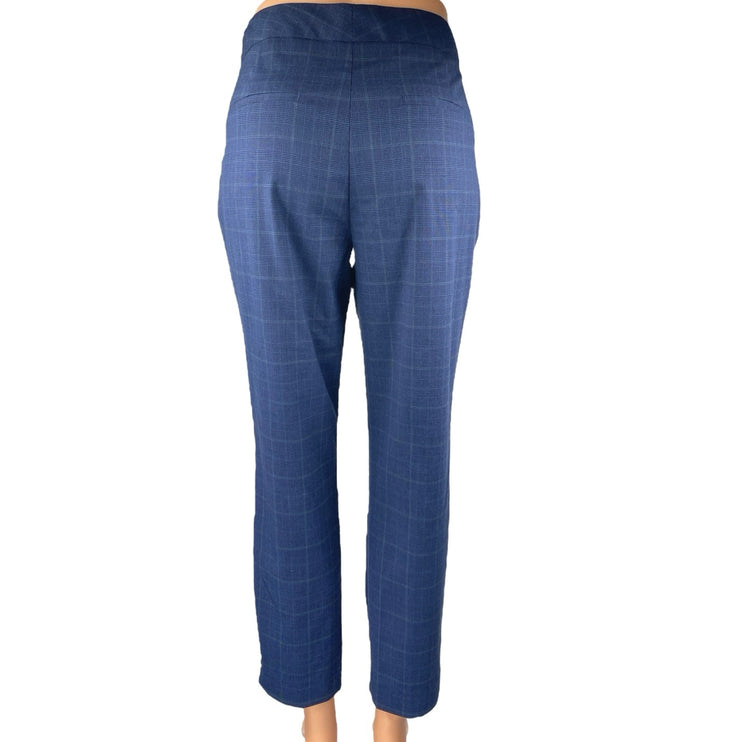 Zara Women's Blue Plaid Checkered Straight Leg Mid Rise Trousers Dress Pants 6