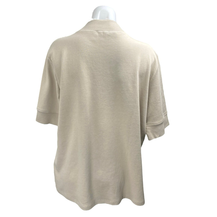 Zara Women's Cream Beige Knit Short Sleeve Mock Neck Shirt Sweater Top Size XL