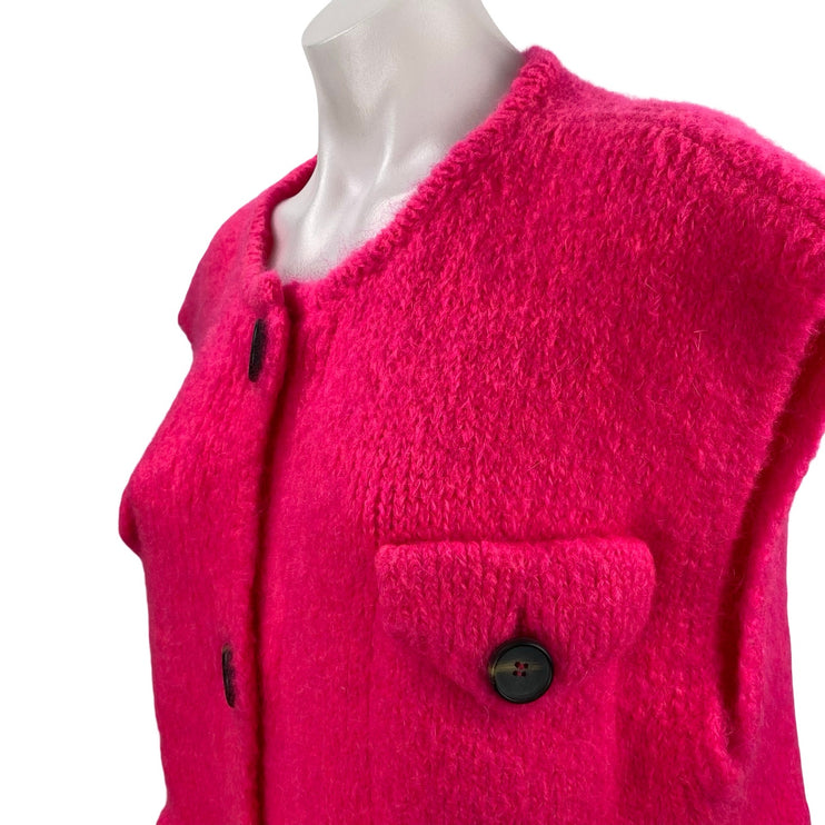 Essentiel Antwerp Pink Cap Sleeve Multi-Pocket Button Down Cardigan Sweater XS