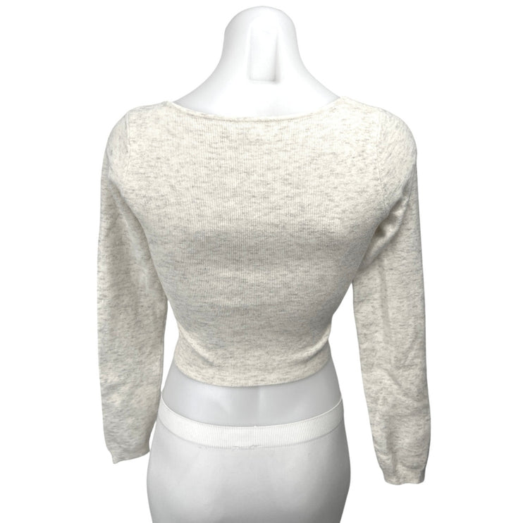 Aritzia Wilfred Women's Cream Wool Rib Knit Long Sleeve Crop Sweater Top Size S