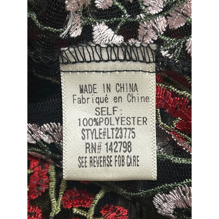 Loveriche Black Mesh Sheer Floral Embroidered Short Sleeve Peplum Blouse Top M