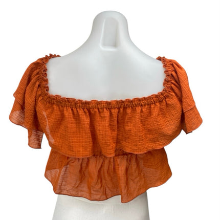 Zara Brown Off The Shoulder Short Sleeve Ruffle Plaid Peplum Crop Top Size S