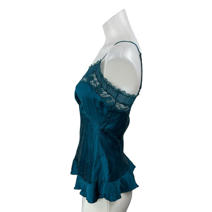 Warehouse Teal Blue Silk Satin Floral Lace Sleeveless Cami Camisole Tank Top 6