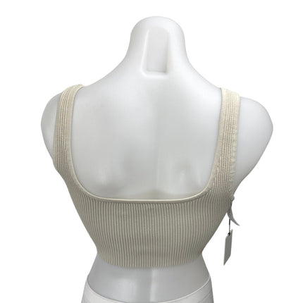 NEW Aritzia Babaton Beige Rib Knit Sleeveless Cami Sports Bra Crop Tank Top Sz S