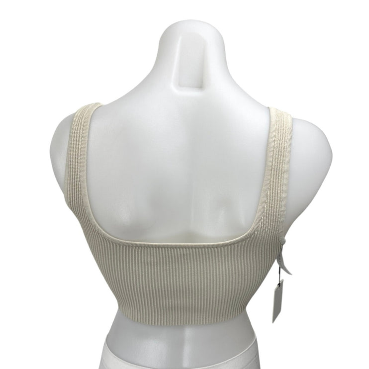 NEW Aritzia Babaton Beige Rib Knit Sleeveless Cami Sports Bra Crop Tank Top Sz S