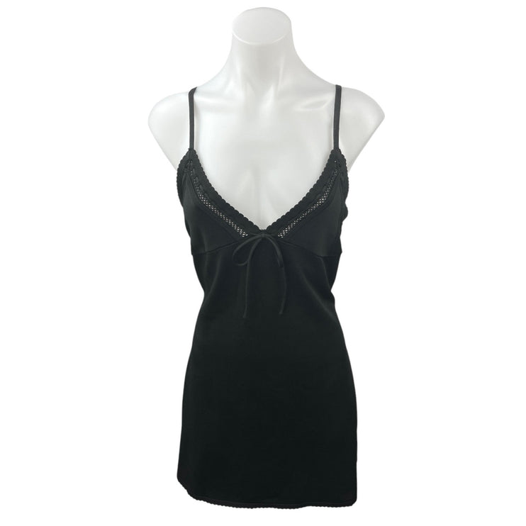 Meshki Black V-neck Lace Spaghetti Strap Cami Camisole Mini Tank Slip Dress L