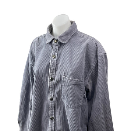 Zara Women Gray Corduroy Long Sleeve Relaxed Pocket Button Down Shirt Top Sz XL