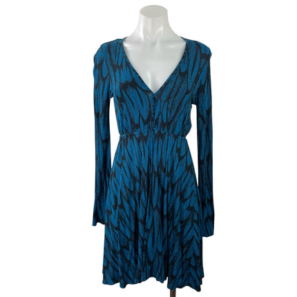 EXPRESS Women's Blue Black Long Sleeves Plunge V-neck Mini Fit & Flare Dress XS
