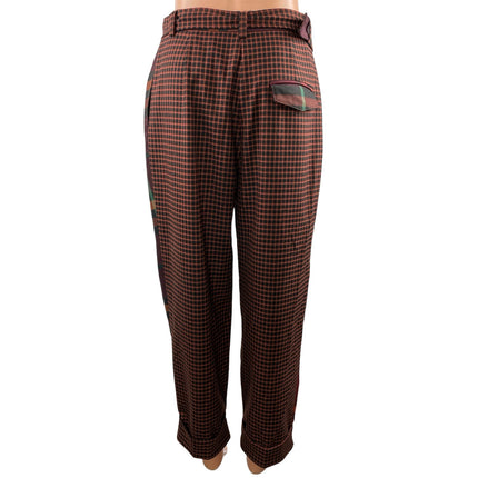 Topshop Women's Multicolor Plaid Check Pleated Belted Tapered Trouser Pants Sz 6