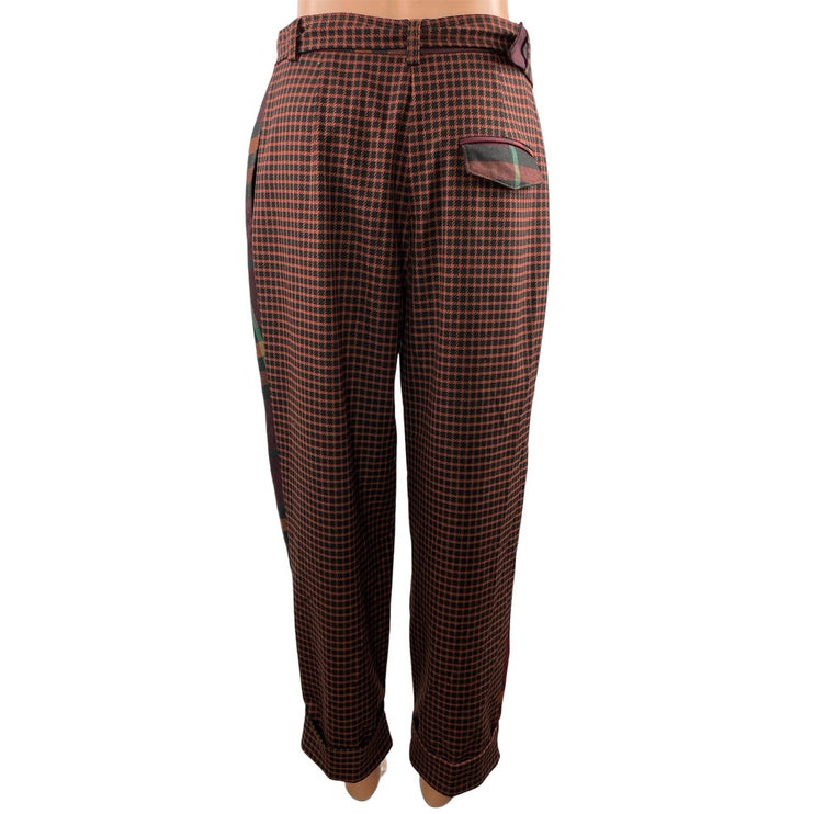 Topshop Women's Multicolor Plaid Check Pleated Belted Tapered Trouser Pants Sz 6