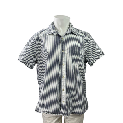 Gap Men's Blue Striped Standard Fit Short Sleeve Button Down Shirt Top Size XL