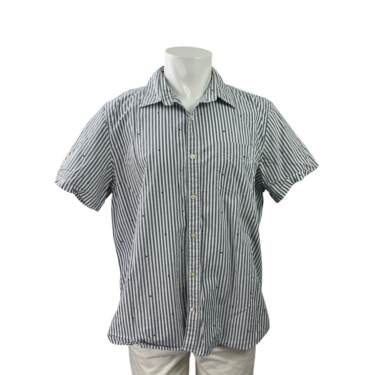 Gap Men's Blue Striped Standard Fit Short Sleeve Button Down Shirt Top Size XL