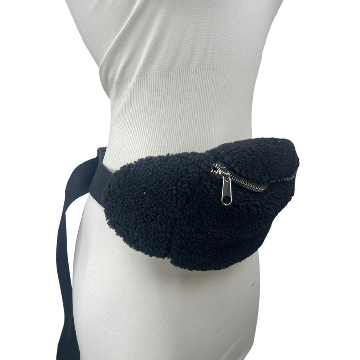 GAP Women's Black Faux Sherpa Fur Fanny Pack Adjustable Sling Borg Bum Belt Bag
