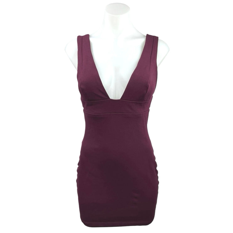 Lulus Purple Burgundy Sleeveless Plunge V Cutout Back Mini Bodycon Dress Size S