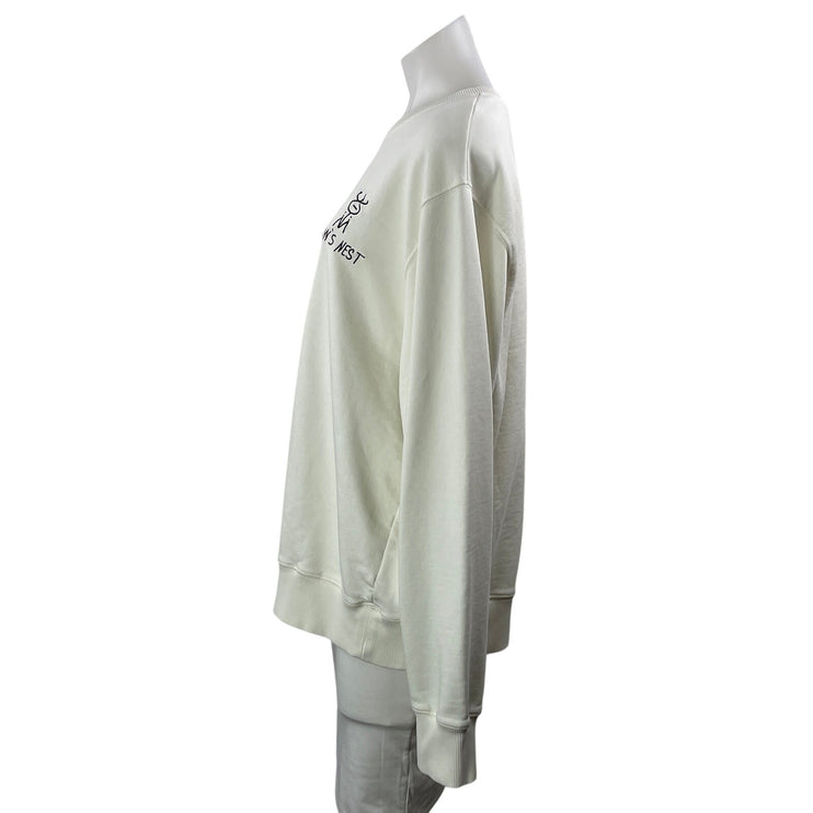 Lingua Franca Women's White Crows Nest Crew Long Sleeve Sweatshirt Top Size XL