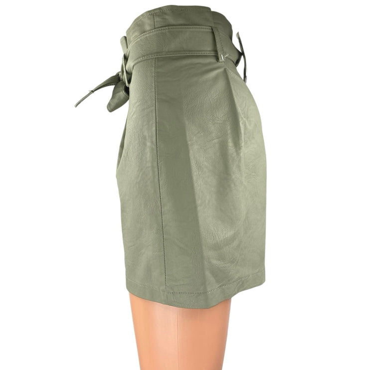 NEW Topshop Women's Green Faux Leather Vegan High Rise Paperbag Shorts Size 4