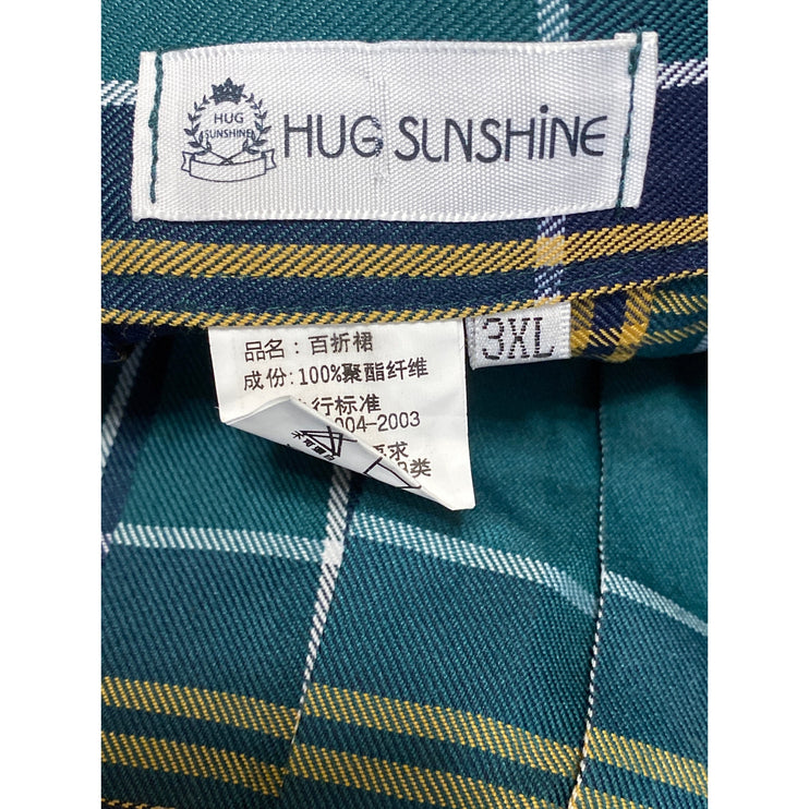 Hug Sunshine Green Plaid Flannel Tartan Pleated High Waist Mini Skirt Size 3XL