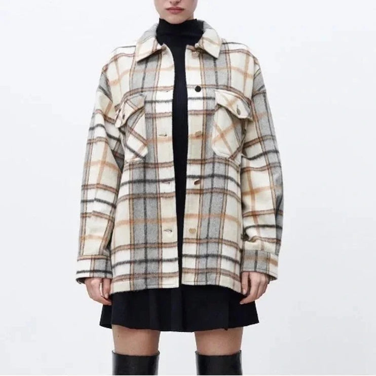 Zara Multicolor Plaid Wool Long Sleeve Button Up Shacket Shirt Jacket Size S