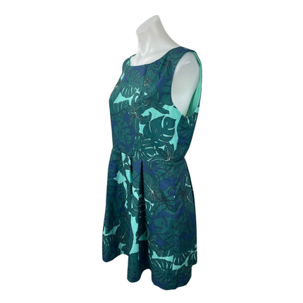 Pink Martini Women's Green Tropical Sleeveless Pleated Mini Flare A-Line Dress L