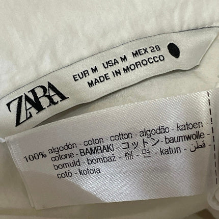 Zara Women's White Tie Bow Collared Long Sleeve Blouse Cropped Shirt Top Size M