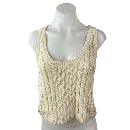 Free People High Tide Cream Cable Knit Scoop Neck Racerback Crop Tank Top Size S