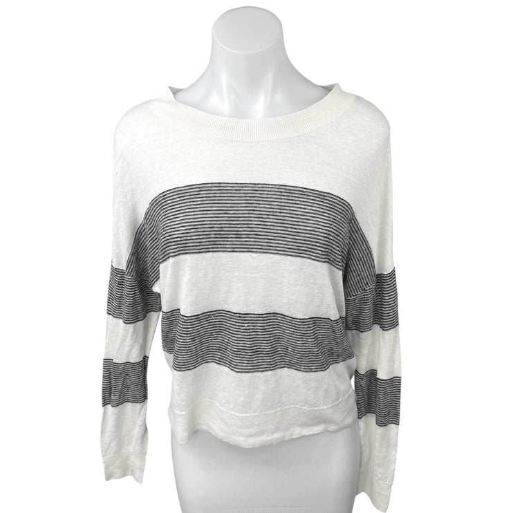 Vince Women's Multicolor Stripe Linen Relaxed Long Sleeve Pullover Sweater Top S