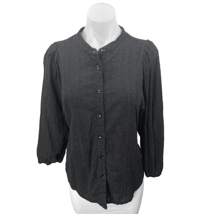 Solitaire Black Floral Embroidered Long Sleeve Button Down Shirt Top Size XL