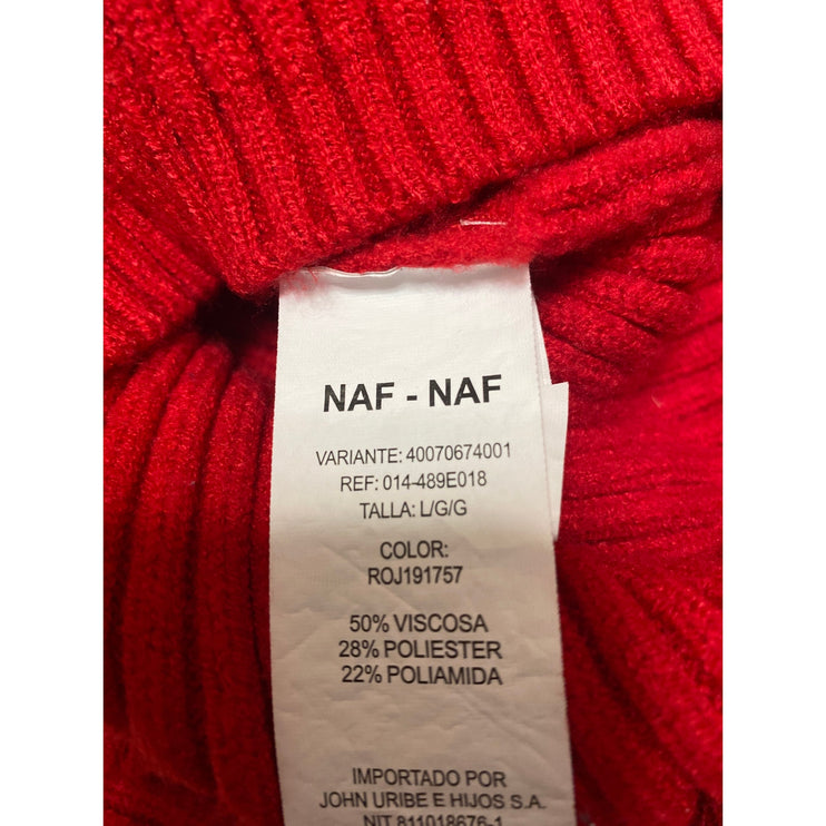 Naf Naf Red One Shoulder Long Sleeve Mock Neck Rib Knit Crop Sweater Top Size L