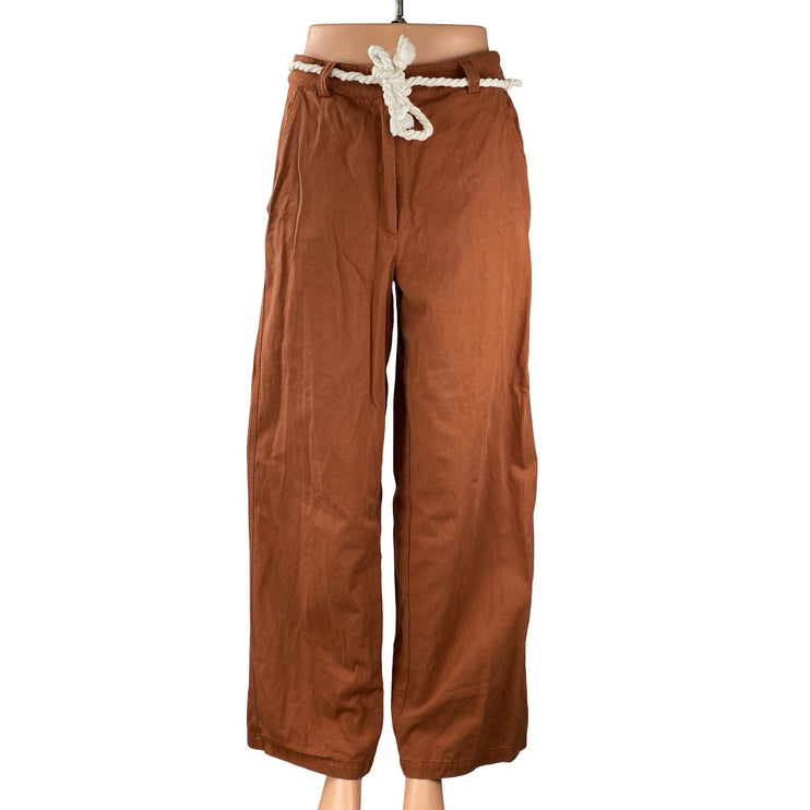 Forever 21 Women's Brown Drawstring Belt Baggy Flare Wide Leg Trousers Pants M