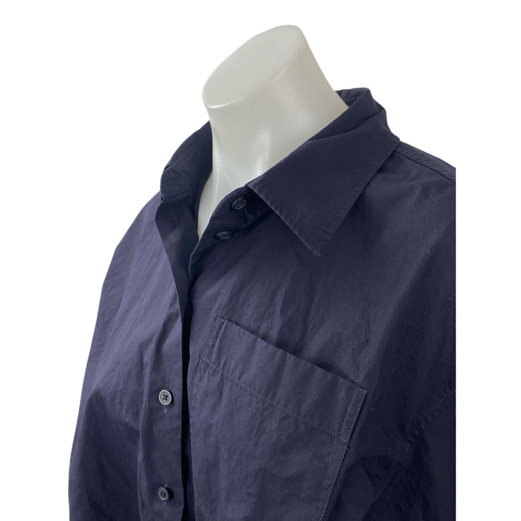 COS Women's Navy Blue Collared Long Sleeve Crop Button Down Shirt Blouse Top 8