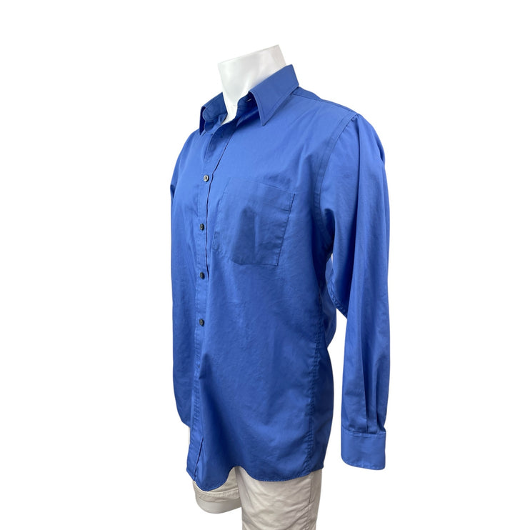 George Men's Blue Long Sleeve Chest Pocket Casual Button Down Shirt Top Size M