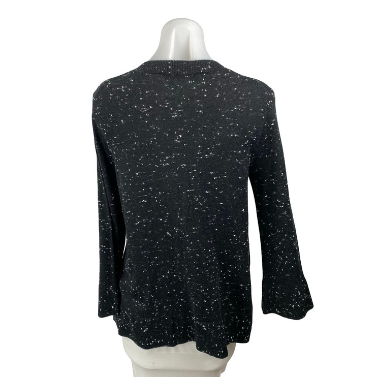 Ann Taylor LOFT Women's Black Speckled Long Bell Sleeve Cutout Sweater Top MP
