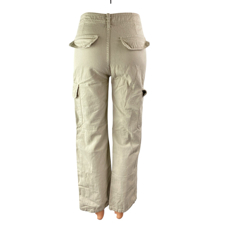 Zara Women's Beige Khaki High Rise Utility Straight Cargo Trousers Pants Size 0