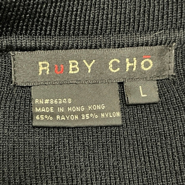 Ruby Cho Womens Black Rhinestone Knit Collared Half Sleeve Polo Shirt Top Size L