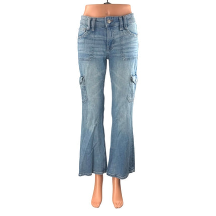Aeropostale Women's Blue Mid Rise Flared Bootcut Y2k Cargo Denim Jeans Size 2