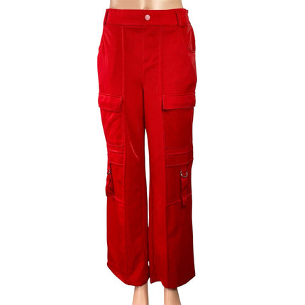 Forever 21 Women's Red High Waisted Stright Wide Leg Trousers Cargo Pants Size M