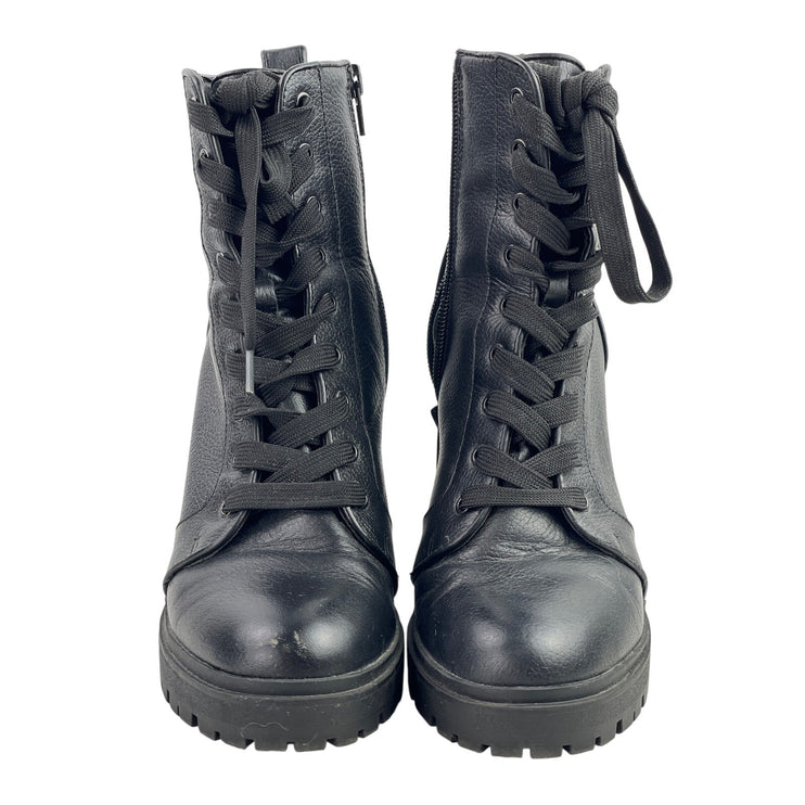 Steve Madden Laurie Womens Black Lather Lace Up Chunky Platform Lug Sole Boots 8
