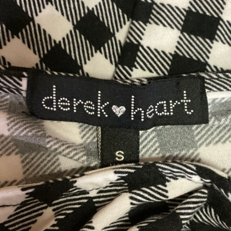 Derek Heart Black White Gingham Check V Neck Ruched A Line Mini Dress Size S