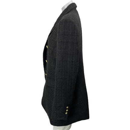 Jason Wu Women's Black Long Sleeves Tweed Double Breasted Blazer Coat Jacket L