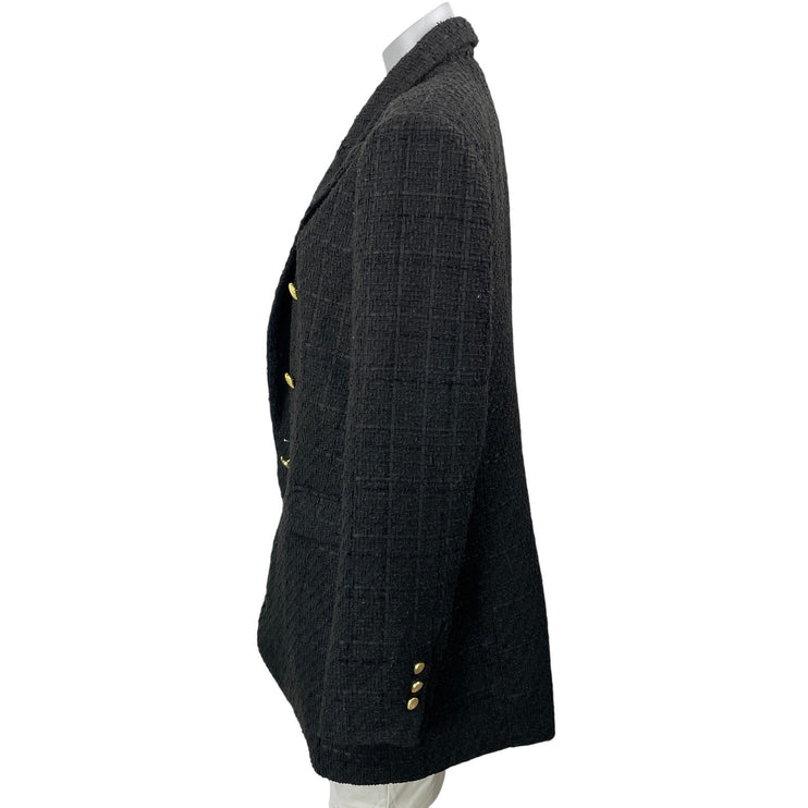 Jason Wu Women's Black Long Sleeves Tweed Double Breasted Blazer Coat Jacket L