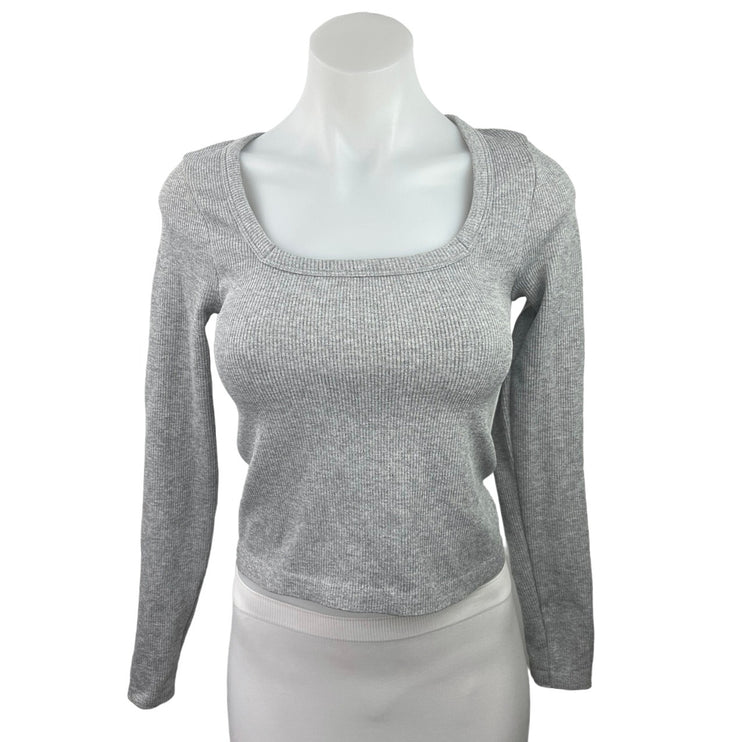 90 Degree by Reflex Women's Gray Scoop Neck Long Sleeve Pullover Tee Top Sz S