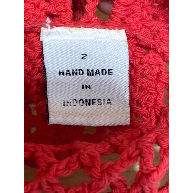 Memorial Day Red Open Crochet Knit Heart Tie Beach Cover Up Mini Skirt Size 2