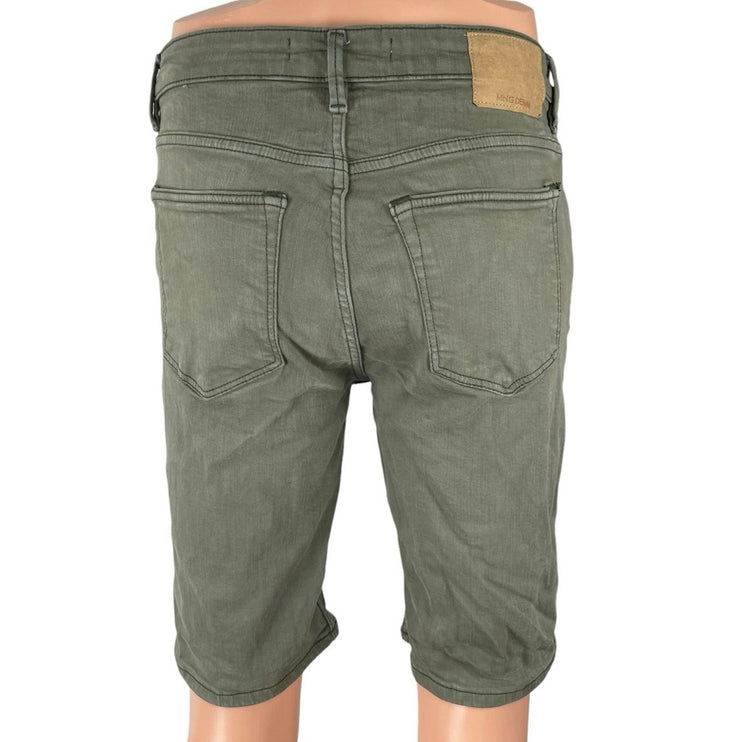 MNG Mango Mens Green High Rise Slim Casual Lounge Summer Bermuda Denim Shorts 30