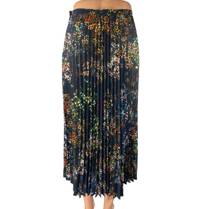 & Other Stories Womens Black Multicolor Floral Print Pleated Midi A-Line Skirt 4