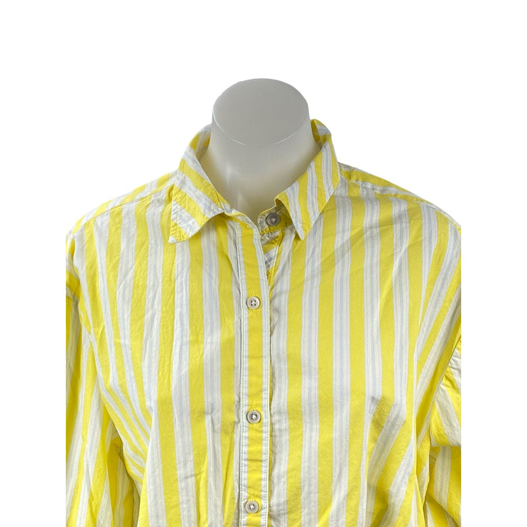 Aerie Women's Yellow Striped Poplin Long Sleeve Button Down Shirt Top Size XS