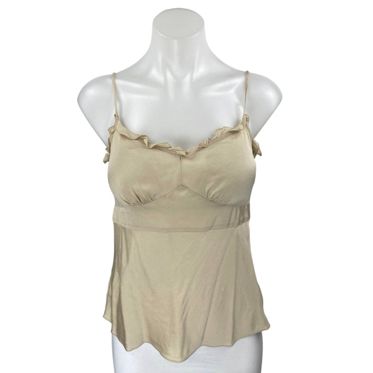 Ann Taylor Women's Gold Silky Satin Ruffle Sleeveless Cami Camisole Tank Top 4