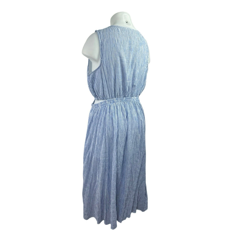 BeachLunchLounge Blue Striped Sleeveless Cutout Fit & Flare Midi Dress Size XL